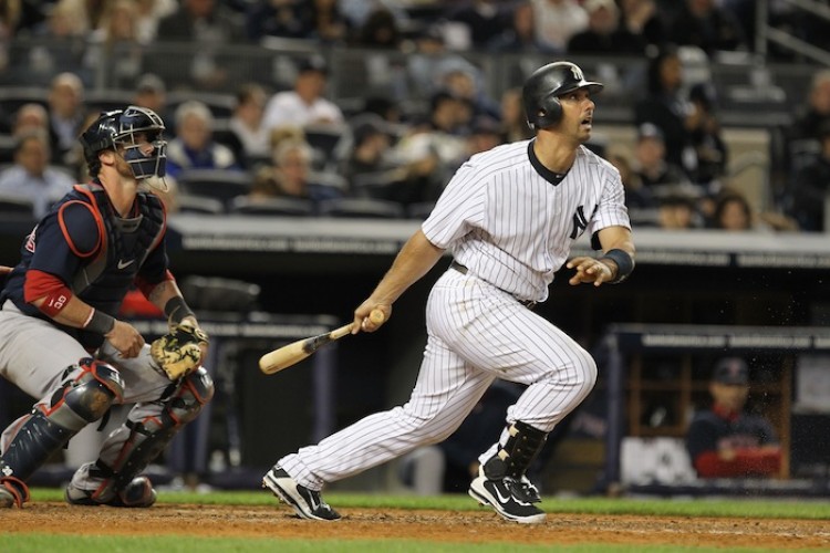 Jorge Posada #20 of the New York Yankees in action against the Boston Red Sox during their game on May 13, at Yankee Stadium in the Bronx borough of New York City.   (Al Bello/Getty Images)