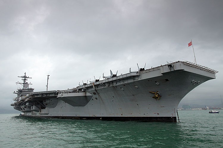 A general view shows the USS Carl Vinson aircraft carrier in Hong Kong on May 22. (Ed Jones/AFP/Getty Images)
