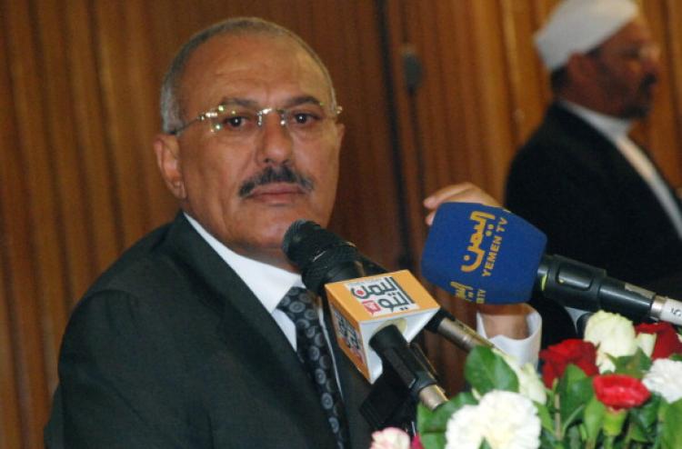 Yemen's President Ali Abdullah Saleh speaks to the press, in the capital Sanaa, on May 22.  (Gamal Noman/AFP/Getty Images)