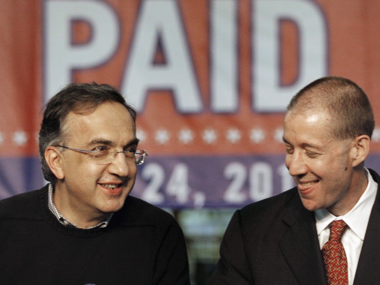 REPAID: Chrysler Group and Fiat CEO Sergio Marchionne and Ron Bloom (R), assistant to President Barack Obama for Manufacturing Policy, speak before the announcement of the repayment of the loan from the U.S. government. (Bill Pugliano/Getty Images) REPAID: Chrysler Group and Fiat CEO Sergio Marchionne and Ron Bloom (R), assistant to President Barack Obama for Manufacturing Policy, speak before the announcement of the repayment of the loan from the U.S. government. (Bill Pugliano/Getty Images)