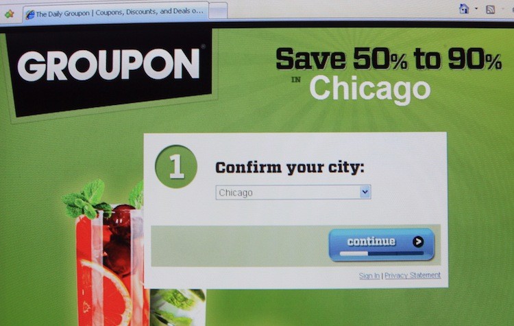 The Groupon logo is displayed on the company's website June 2, 2011 in Chicago, Illinois.  (Scott Olson/Getty Images)