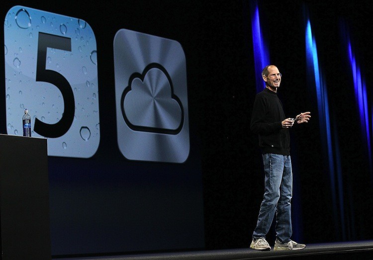 Apple CEO Steve Jobs delivers the keynote address at the 2011 Apple World Wide Developers Conference at the Moscone Center on June 6, in San Francisco, California. Jobs returned from sick leave to introduce Apple's new iCloud storage system and the next versions of Apple's iOS and Mac OSX. (Justin Sullivan/Getty Images)