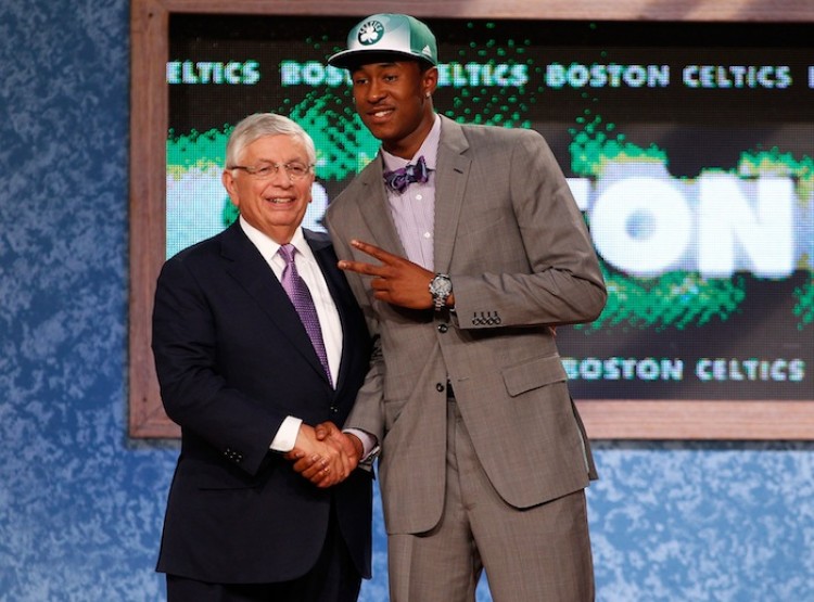 Marshon Brooks (R) from Providence greets NBA Commissioner David Stern after Brooks was drafted #25 overall by the Boston Celtics in the first round during the 2011 NBA Draft at the Prudential Center on June 23, in Newark, New Jersey.  (Mike Stobe/Getty Images)