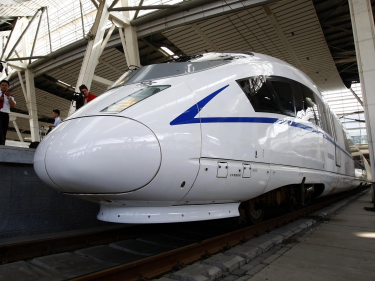 A high-speed train prepares to leave the railway station in Beijing for a trial run to Shanghai on June 27, 2011. (STR/AFP/Getty Images)