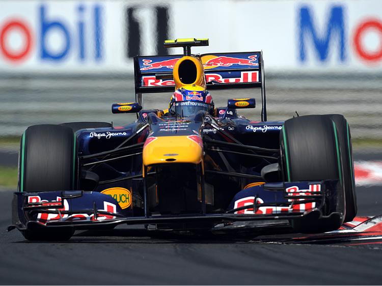 The front wings of the Red Bull RB6, here driven by Mark Webber, are designed to flex downward to increase downforce in corners. (Dimitar Dilkoff/AFP/Getty Images)