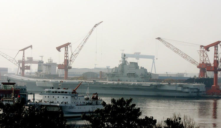 China's first aircraft carrier, the former Soviet carrier Varyag which China bought from Ukraine in 1998, at the port of Dalian, in northeast China's Liaoning province on Aug. 4. (AFP/Getty Images)