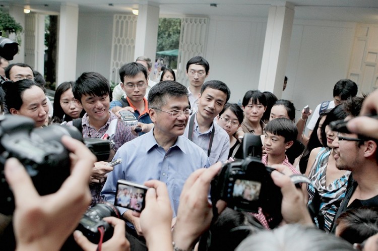 New U.S. Ambassador to China, Gary Locke addresses the media in the courtyard of his residence on Aug. 14, 2011 in Beijing, China. (Lintao Zhang/Getty Images)