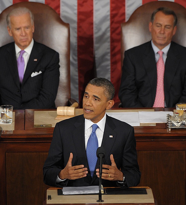 US President Barack Obama addresses a Joint Session of Congress about the US economy and job creation at the US Capitol in Washington, September 8. (SAUL LOEB/AFP/Getty Images)