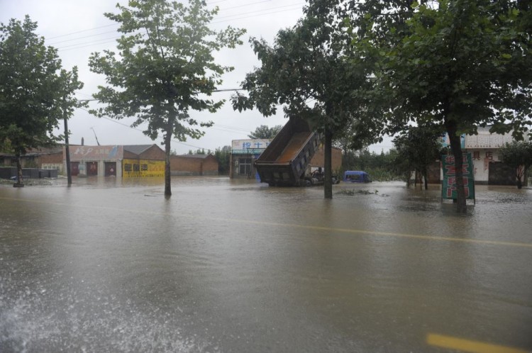 A flooded schoolyard is seen on Sept. 18 in Zhouzhi County, Shaanxi Province of China.  (ChinaFotoPress/Getty Images)