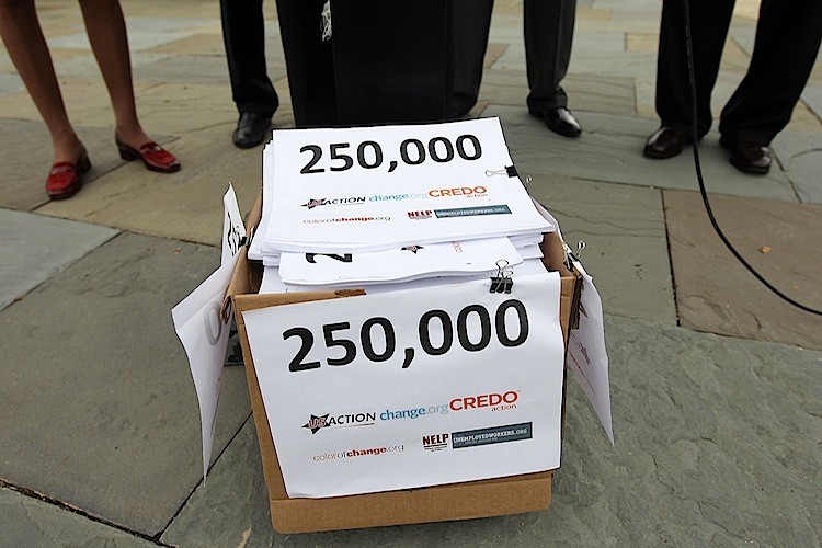 Petition signatures sit in a box during a news conference September 21 on Capitol Hill. A petition with 250,000 signatures was delivered to the Capitol to thank the co-sponsors of the Fair Employment Opportunity Act for banning hiring discrimination again (Alex Wong/Getty Images) Petition signatures sit in a box during a news conference September 21 on Capitol Hill. A petition with 250,000 signatures was delivered to the Capitol to thank the co-sponsors of the Fair Employment Opportunity Act for banning hiring discrimination again (Alex Wong/Getty Images)