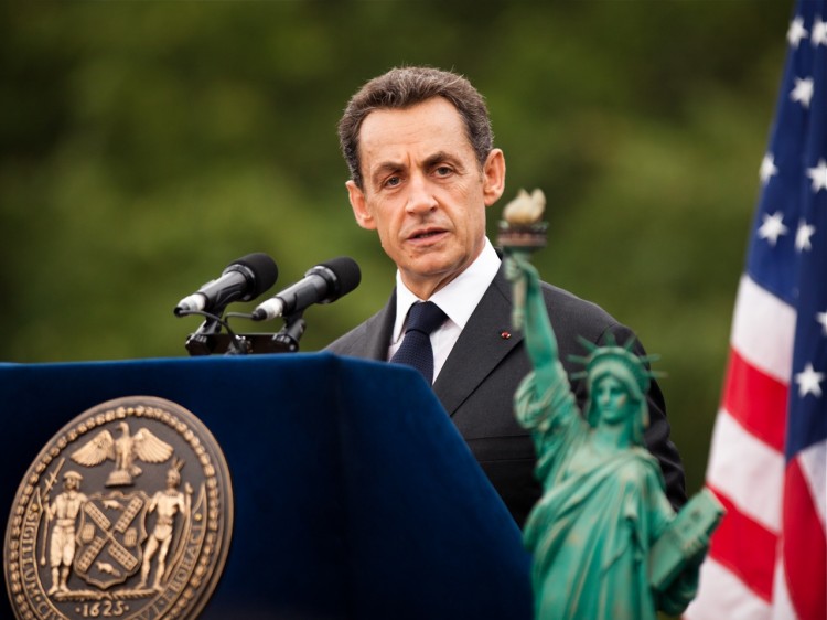 French President Nicolas Sarkozy speaks during the 125th Anniversary of the Statue of Liberty ceremony on Liberty Island on Sept. 22 in New York City. (Daniel Berehulak/Getty Images)