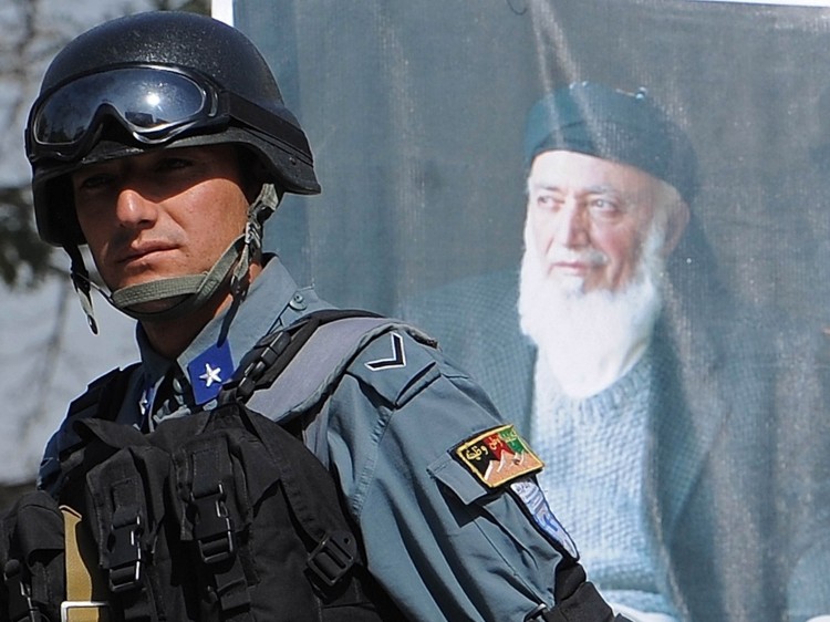 poster of Afghanistan's High Peace Council and former president Burhanuddin Rabbani