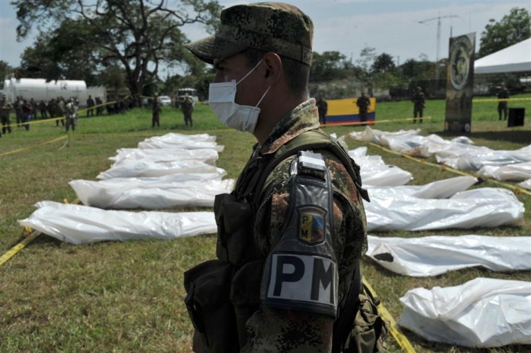 A military police officer stands guard at the Apiay air base in Colombia