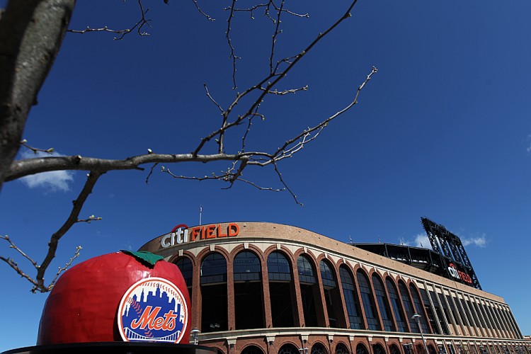 A general exterior view of the Mets' Home Run Big Apple outside the stadium