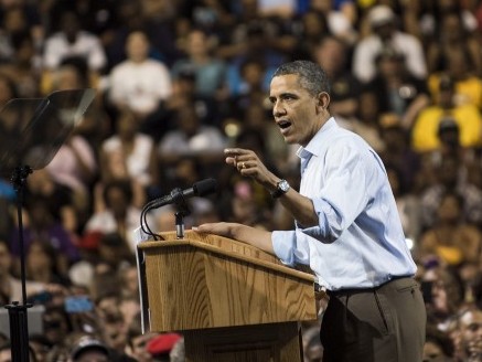 US President Barack Obama speaks during a campaign event