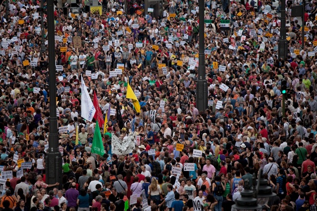 Spain's Indignant gather at Puerta del sol Square