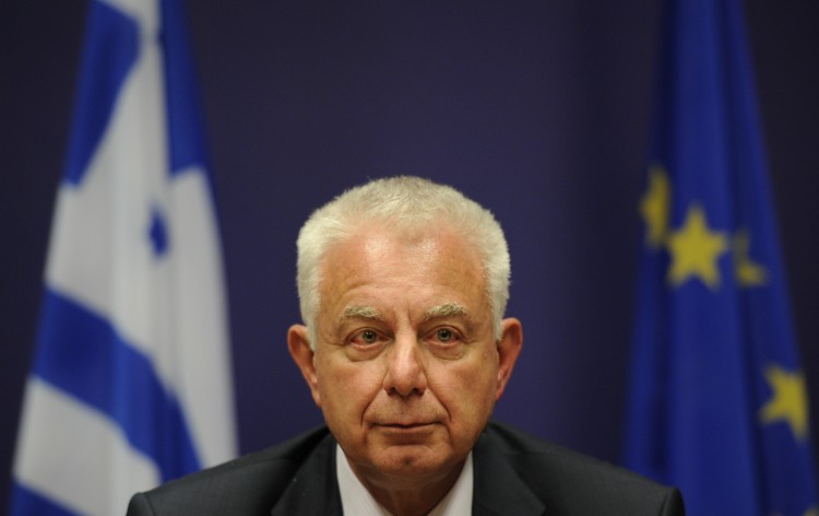 Caretaker Greek Prime Minister Panagiotis Pikrammenos speaks during a press conference after a meeting of European Union leaders in Brussels early on May 24, 2012. (John Thys/AFP/GettyImages) 