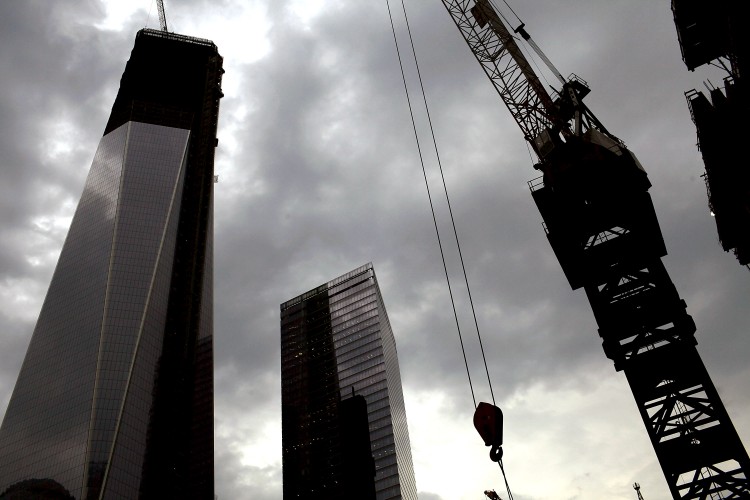 One World Trade Center (left) is viewed from Three World Tade Center on June 25, in New York City