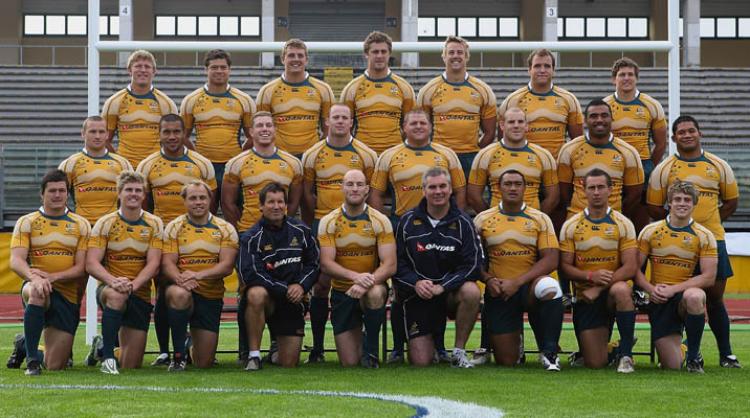 The Australian Wallabies team photo during the Captainâ��s Run training session at Stadio Euganeo in Padua, Italy.(Hamish Blair/Getty Images)