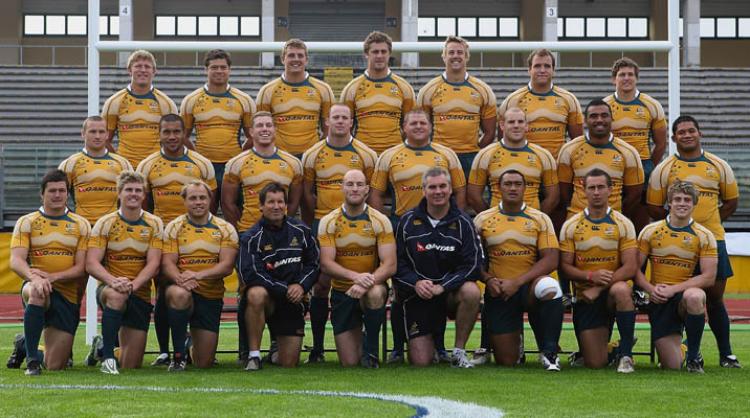 The Australian Wallabies team photo during the Captainâ��s Run training session at Stadio Euganeo in Padua, Italy.(Hamish Blair/Getty Images)