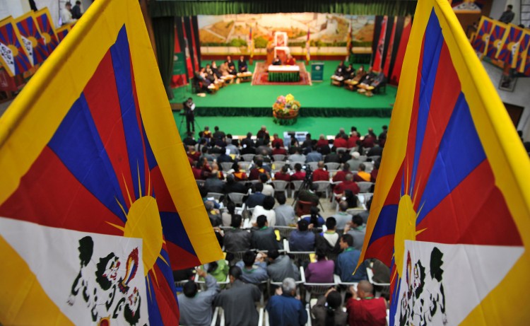 Tibetan representatives take part in the Second Special General meeting of Tibetans in Dharamshala on September 25, 2012.  (Manjunath Kiran/AFP/GettyImages)