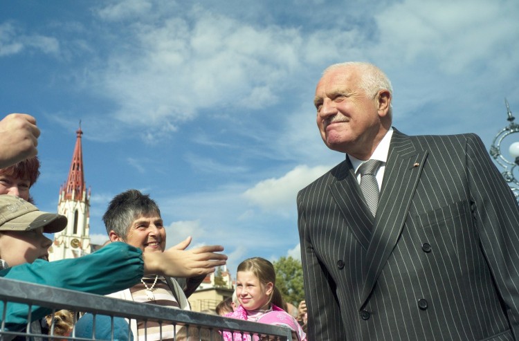 Czech President Vaclav Klaus is seen greeting people