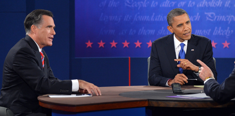 U.S. President Barack Obama (2nd-R) and Republican presidential candidate Mitt Romney 