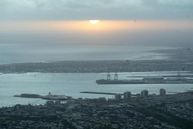 An aerial view of Port Melbourne at sunset. (Sean Garnsworthy/Getty Images)