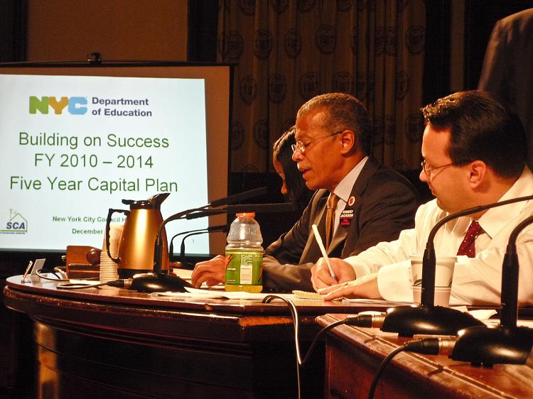 Robert Jackson, Chair of the Committee on Education, hosts a city council hearing on the New York City Department of Education's new capital plan.   (Christine Lin/The Epoch Times)