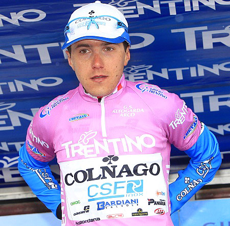 Pozzovivo in Pink—Domenico Pozzovivo wears the maglia rosa after winning the Giro del Trentino. (colnago.com)