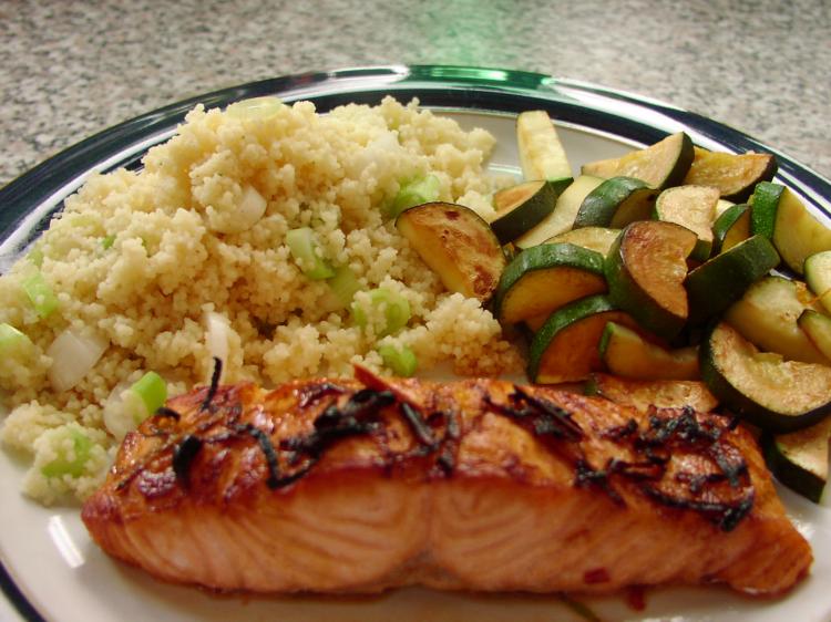 HEALTHY OPTION: Pairing salmon with grains and veggies provides a vitamin-packed meal. (Caroline Yates/The Epoch Times)