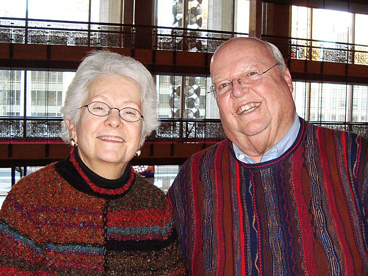 Frank Mertz (R), the former president of Fairleigh Dickinson University in New Jersey, marveled at 'the spirituality of the themes that pervade' Shen Yun, while his wife Gail (L) called the show a 'very nice experience.' (Pamela Tsai/The Epoch Times)