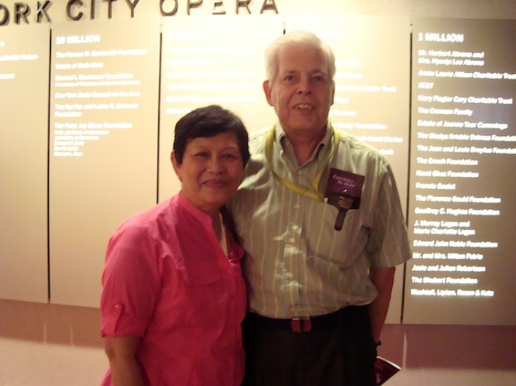 Mr. Leigh, a retired financial editor of Standard and Poor's, with his wife Nelly, at the Shen Yun Performing Arts at the Lincoln Center's David H. Koch Theater in New York, on June 26. (The Epoch Times)