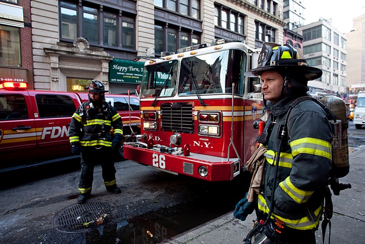 Firefighters on 28th st, Manhattan, New York.
