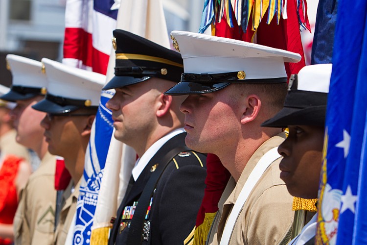 Military personnel standing at attention for the Memorial Day service