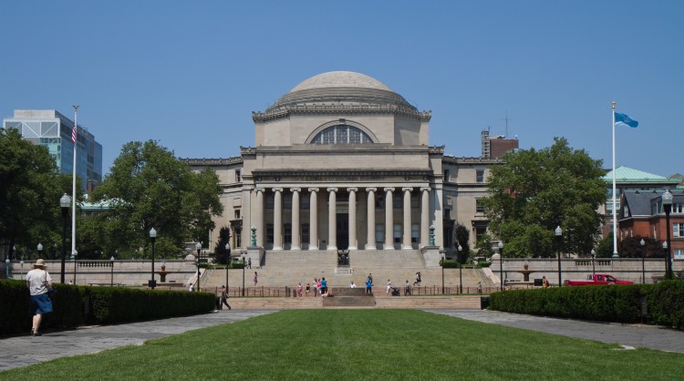 The campus of Columbia University with the Low Memorial Library in the foreground