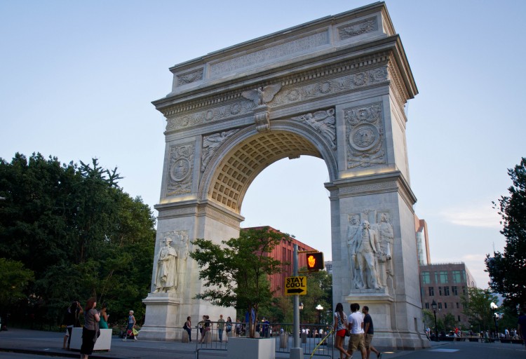 The Washington Memorial Arch, completed in 1892, at the northern entrance of Washington Square Park in Manhattan
