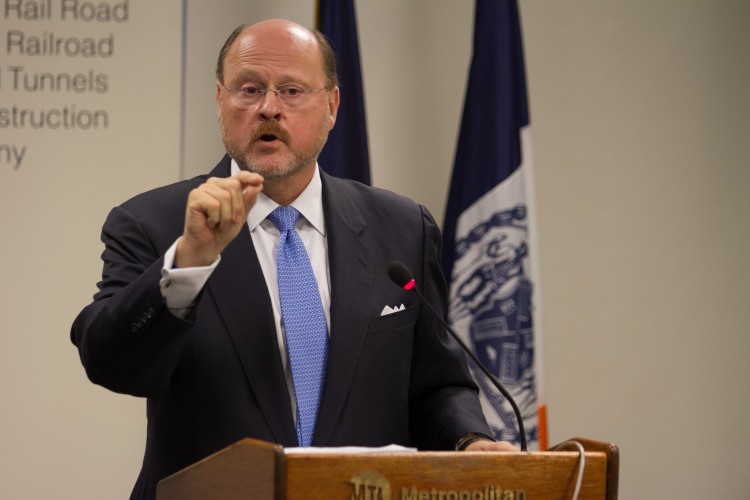 Joseph Lhota, chairman of the board and CEO of the Metropolitan Transportation Authority, speaks at a press conference on Oct. 15, 2012. On Jan. 17, Lhota announced his intention to run for mayor in 2013. (Benjamin Chasteen/The Epoch Times) 