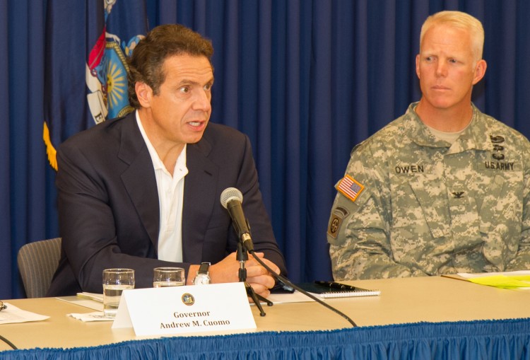 New York State Governor Andrew Cuomo speaks at a press conference on Oct 29, before Hurricane Sandy hit. (Benjamin Chasteen/The Epoch Times)