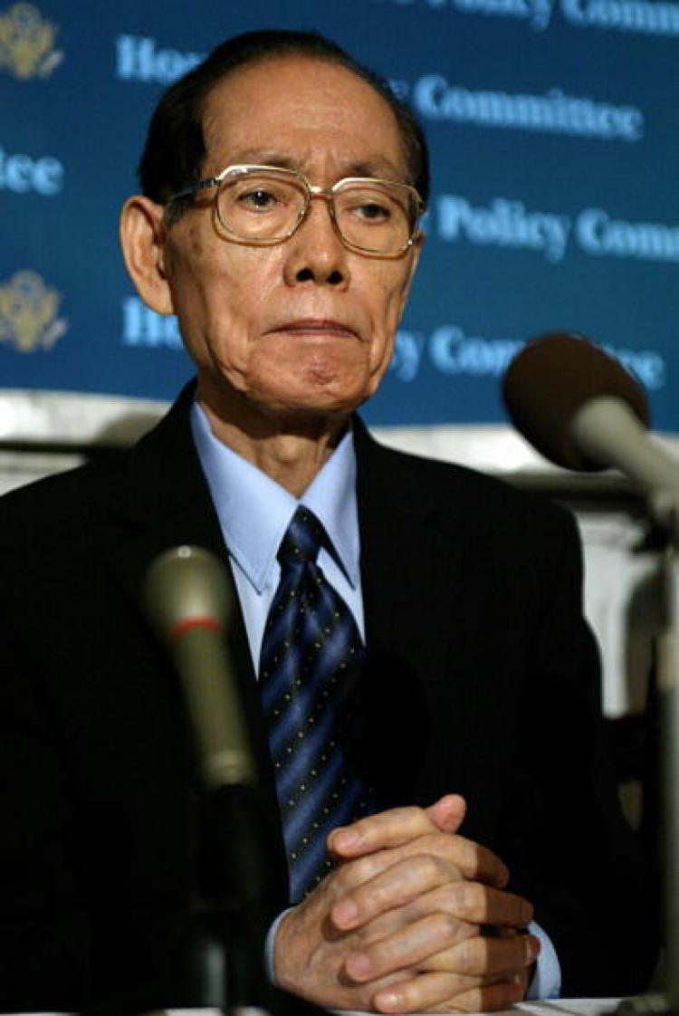 Hwang Jang-Yop, the highest-ranking North Korean official to defect to South Korea, is shown in this October 30, 2003 photo as he visits Capitol Hill in Washington, D.C. (Tim Sloan/AFP/Getty Images)