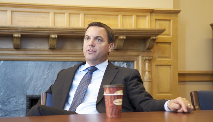 Ontario Progressive Conservative leader Tim Hudak shares his thoughts about the Ontario provincial election and where he wants to take the province during an interview at his office at Queen's Park.  (Matthew Little/The Epoch Times)