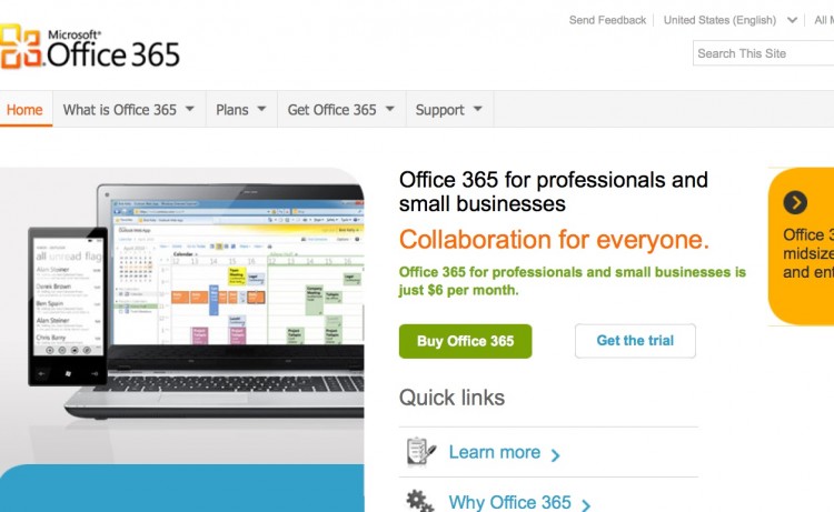 Microsoft's Office 365, its new Cloud-based service based on the popular Office business productivity suite. (Screenshot from microsoft.com)