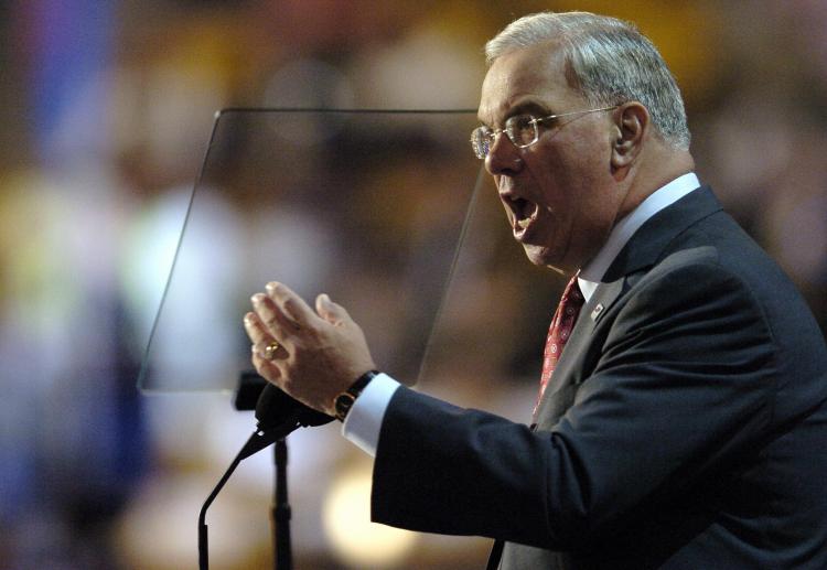 Boston Mayor Thomas M. Menino speaking to the Democratic National Convention 26 July, 2004, at the FleetCenter in Boston, Massachusetts.  (Stand Honda/Getty Images)