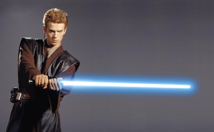Anakin Skywalker (Hayden Christensen) from 'Star Wars' is  holding a fictional  laser sword called a 'Light-saber.' The Laser is celebrating 50 years since its'  invention. (AFP/AFP/Getty Images)