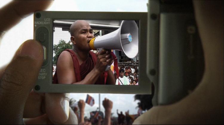 GUERILLA FILMMAKING: A scene from 'Burma VJ,' an undercover documentary about the Saffron Revolution that screens on HBO this week. (Courtesy of HBO Films)