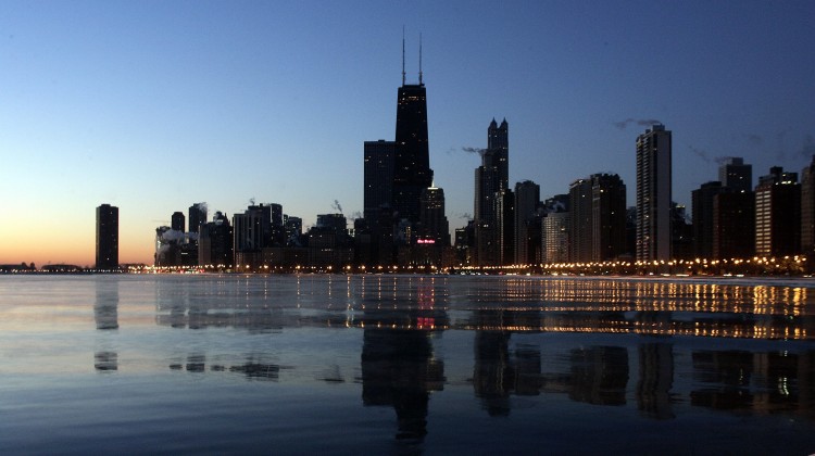 The Chicago skyline glows along Lake Michigan in this file photo. On July 20 Chicgo won a new title: Most Honest City in the America.  (Jeff Haynes/Getty Images)