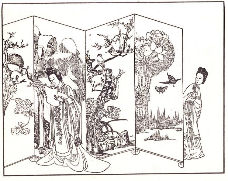 Woodcut illustration of a scene from Xi Xiang Ji (Wikipedia)