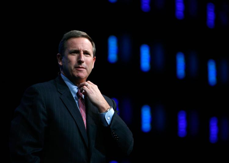 In this file photo, Mark Hurd, delivers a keynote address at the 2007 Oracle Open World conference in San Francisco, California.  (Justin Sullivan/Getty Images)