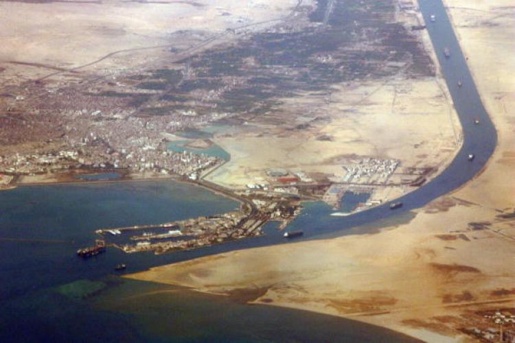 An aerial view taken in December 2007 shows the southern entrance of Egypt's Suez Canal.  (Jack Guez/AFP/Getty Images)