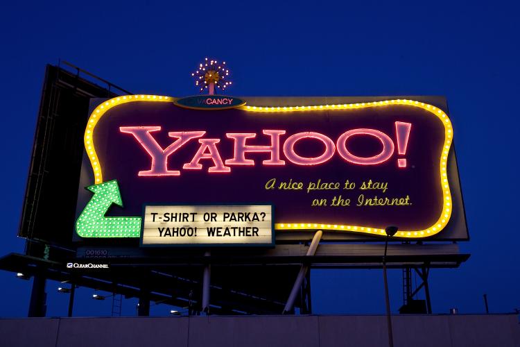 Yahoo! billboard in California. Internet ad sales seem to be growing in strength with first-quarter revenue rising 7 percent. (David Paul Morris/Getty Images)